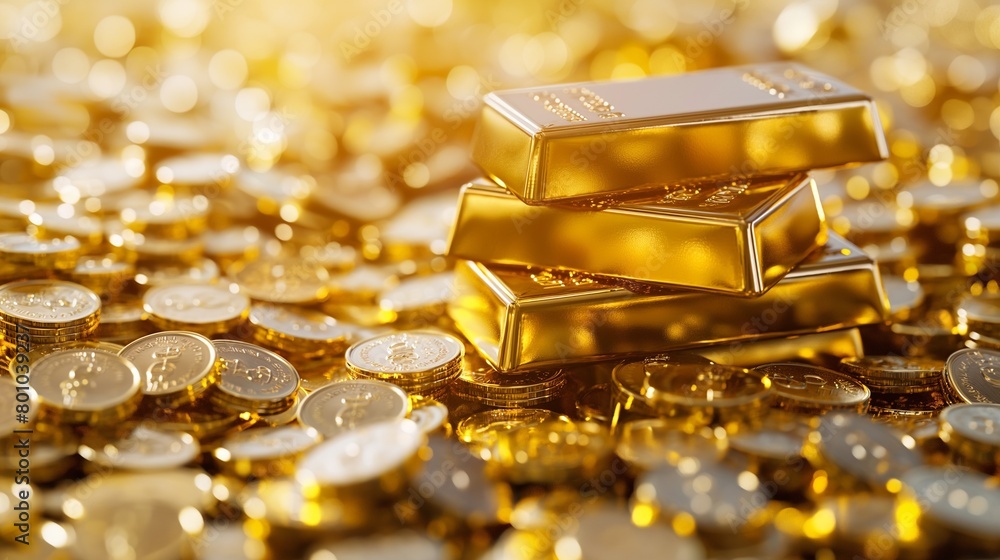A Financial Pyramid Of A Gold Bars And Coins On A Table. A Financial Pyramid Of A Gold Bars And Coins On A Table.