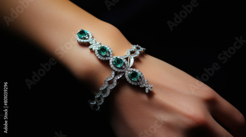 Close view of diamond bracelet in female hand