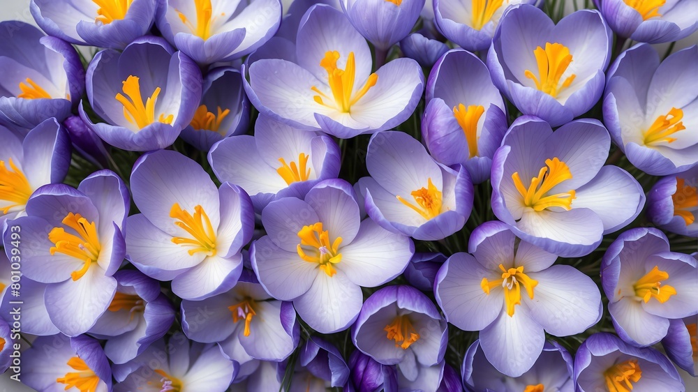 Fototapeta premium closeup of blue crocus flowers on plain white background from Generative AI