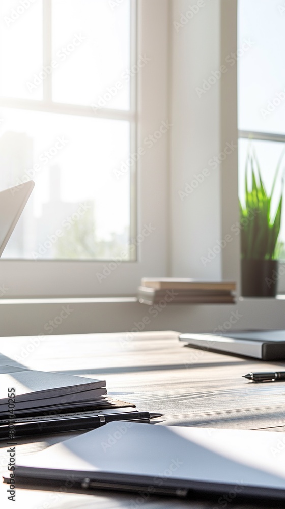 A Vertical Image Of A Bright And Spacious Office Designed With A Modern Aesthetics. A Vertical Image Of A Bright And Spacious Office Designed With A Modern Aesthetics.
