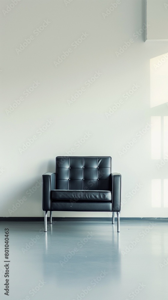 A Vertical Image Of An Upholstered Armchair In A Bright And Airy Modern Living Room. A Vertical Image Of An Upholstered Armchair In A Bright And Airy Modern Living Room.