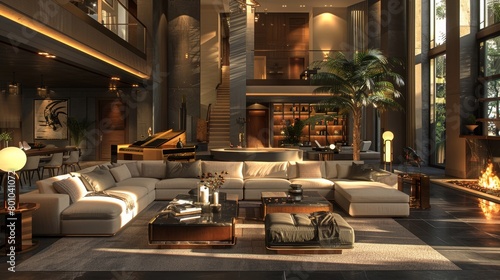 Luxury Living Room Sophisticated Design: A 3D illustration showcasing the sophisticated design of a luxury living room