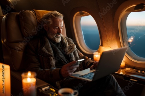 man on a plane charter flight business class photo
