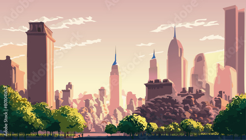 Panorama of the center New York city in the sunset
