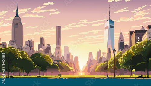 Panorama of the center New York city in the sunset