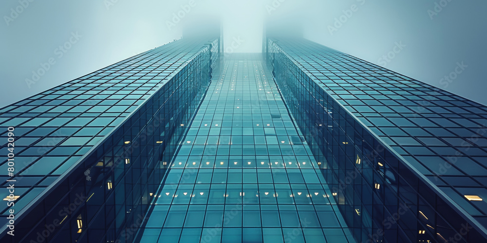 A tall building with many windows and a cloudy sky in the background