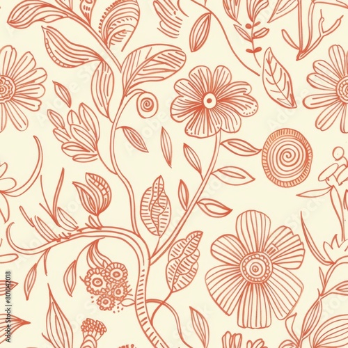 Seamless Vintage Floral Pattern Background with Warm Tones