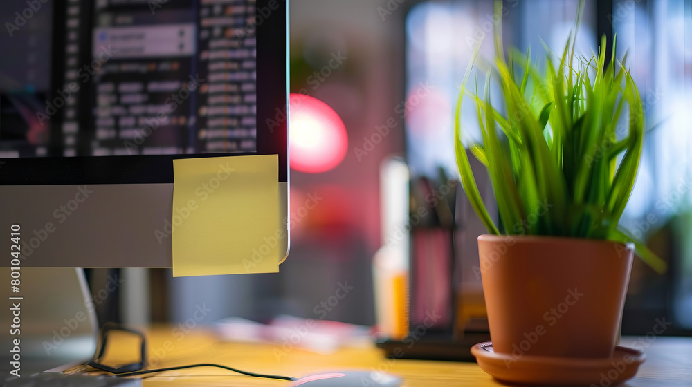 A sticky note with a handwritten thank you message left on a computer ...