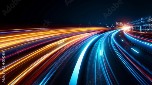 Vibrant Long Exposure Traffic Lights on Urban Highway at Night