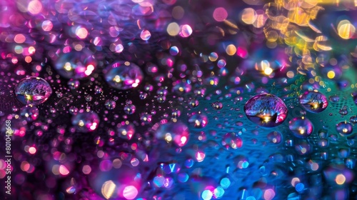 Vibrant Macro Water Drops on Colorful Abstract Background