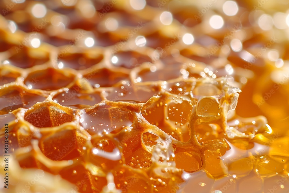 A honeycomb is dripping with honey A honeycomb is dripping with honey