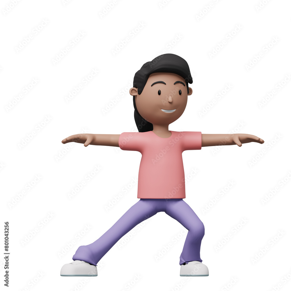 A cartoon woman is doing a exercise and yoga pose. 3d render A cartoon woman is doing a exercise and yoga pose. 3d render