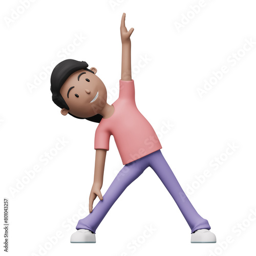 A cartoon woman is doing a exercise and yoga pose. 3d render