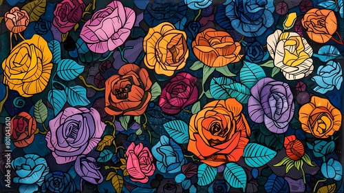colorful glitter roses plants pattern illustration poster background