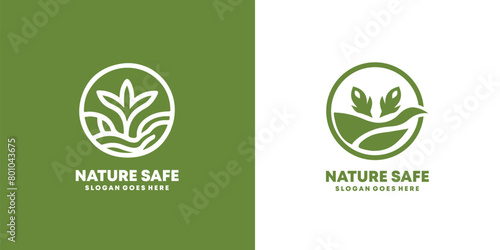 Nature Safe Logo Design, Environmental Refresh Green Nature safe tree logo design template. Icon Symbols Vector EPS 10. photo