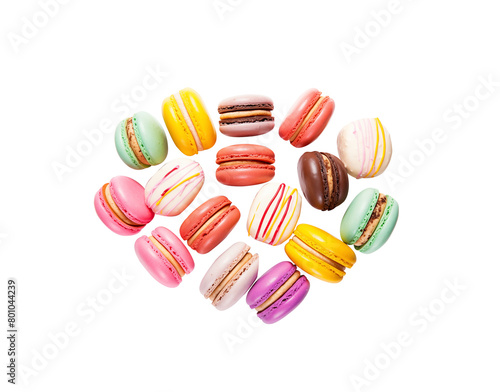 Wallpaper Mural Colorful macarons arranged in a random pattern, isolated on a white background, showcasing variety and indulgence. Generative AI Torontodigital.ca