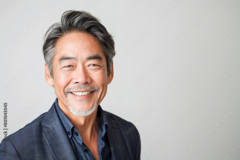 Portrait of old healthy, cheerful handsome middle aged Asian man smiling and looking at camera with white background. Happy aging society, retirement, teeth, health and senior healthcare concept Portrait of old healthy, cheerful handsome middle aged Asian man smiling and looking at camera with white background. Happy aging society, retirement, teeth, health and senior healthcare concept