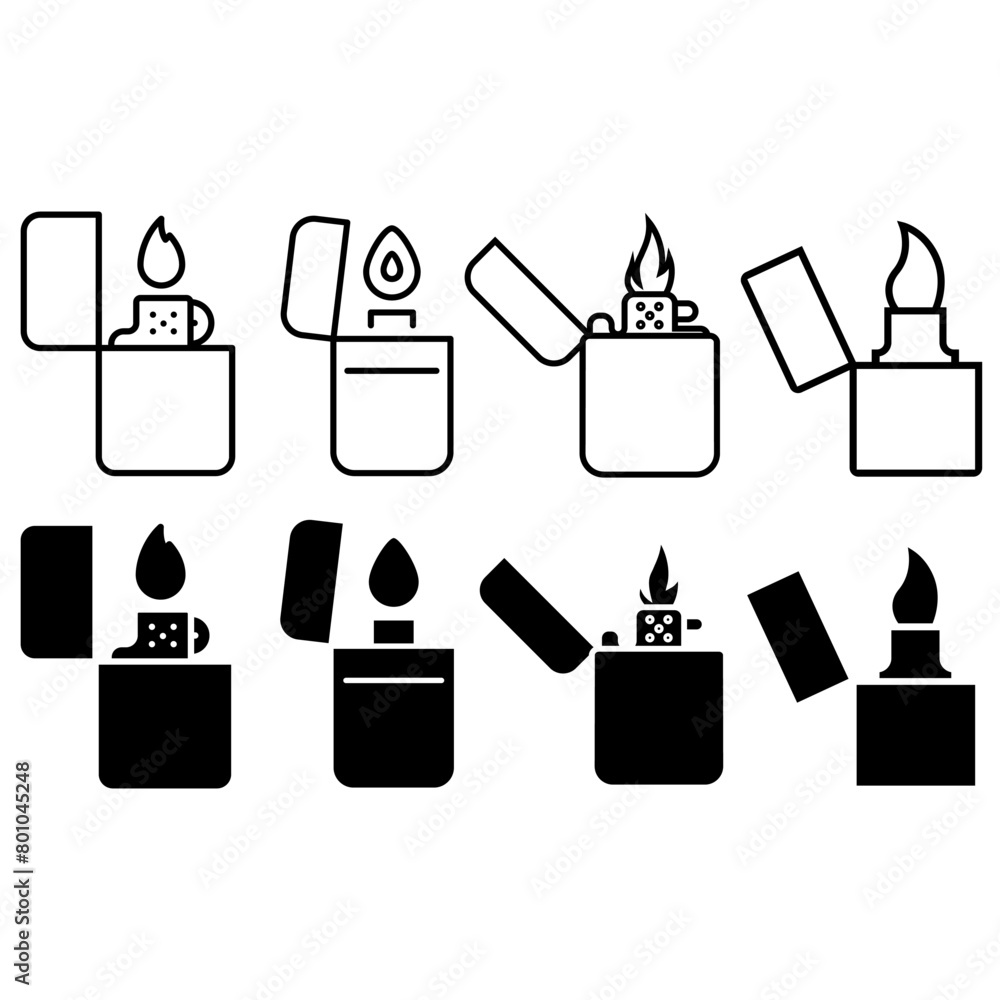 Lighter icon vector set. Cigarette lighter illustration sign collection. Fire symbol or logo. Lighter icon vector set. Cigarette lighter illustration sign collection. Fire symbol or logo.