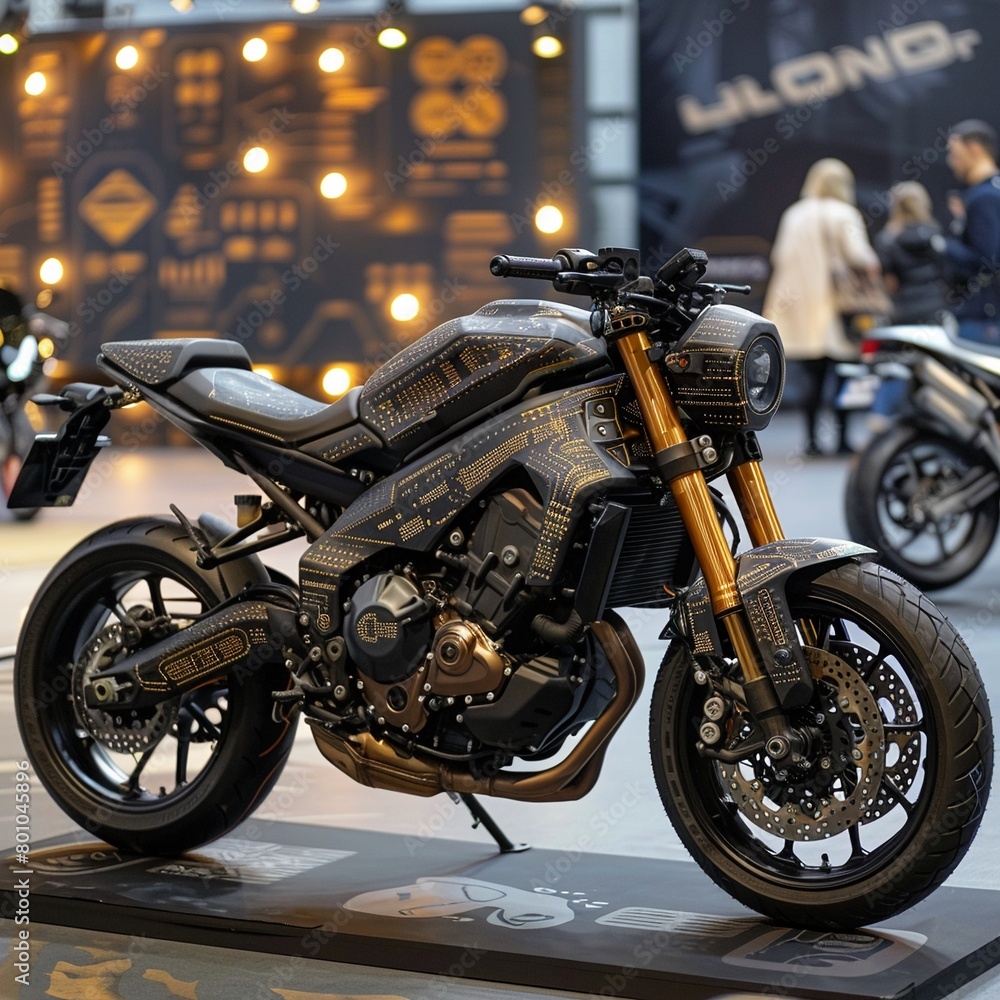 Custom bike showcase with QR codes for viewers to invest in motorcycles using cryptocurrency Custom bike showcase with QR codes for viewers to invest in motorcycles using cryptocurrency