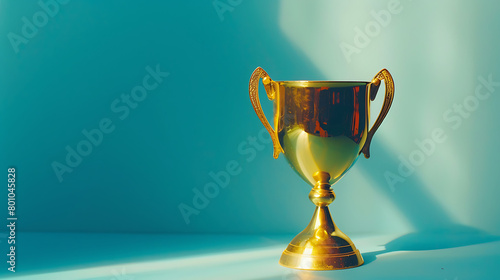 Golden Winner Cup blue background concept of winning and successful business