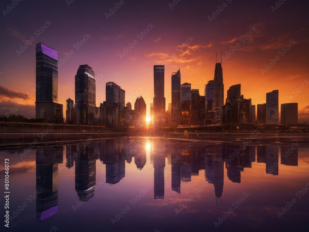 city skyline at sunset