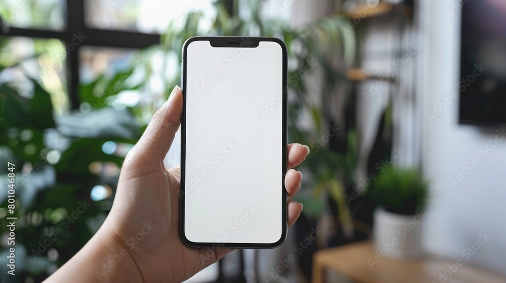 Mockup image of a person hand holding mobile phone with blank white screen Mockup image of a person hand holding mobile phone with blank white screen