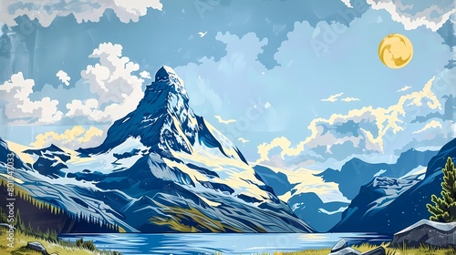 blue sky and snow on the top illustration poster background