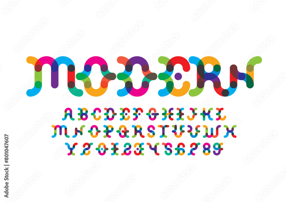 Vector of stylized modern font and alphabet