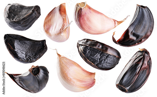 Cloves of garlic isolated on a white background. Collection with clipping path.