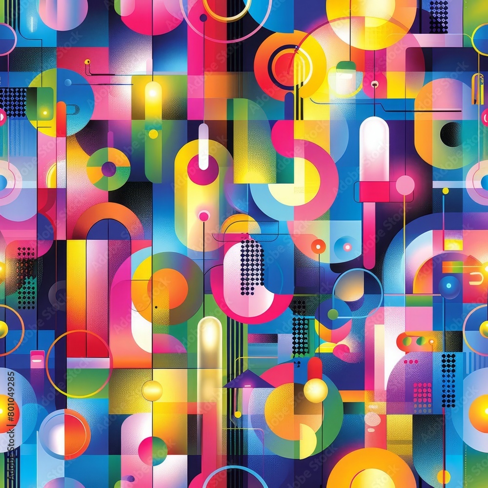 Create a seamless pattern with vibrant colors and geometric shapes Create a seamless pattern with vibrant colors and geometric shapes