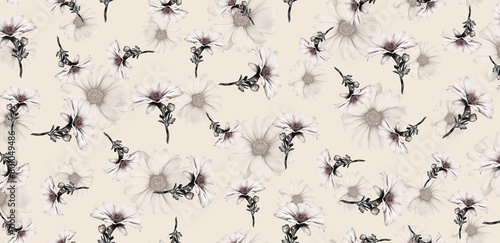 Flowers pattern, floral illustration. Fabric design.