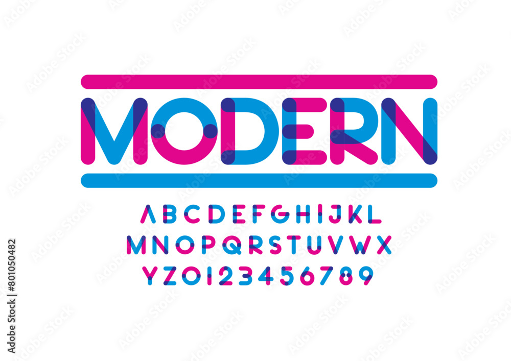 Vector of stylized modern font and alphabet