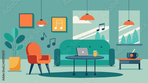 A quiet and comfortable break room equipped with noisecancellation options soothing music and comfortable seating for employees to unwind and relax. Vector illustration