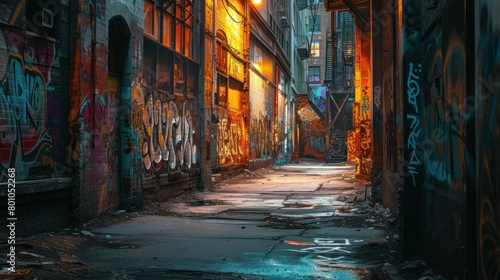 Dark vintage urban alley back yard with graffiti © Ruslan Gilmanshin