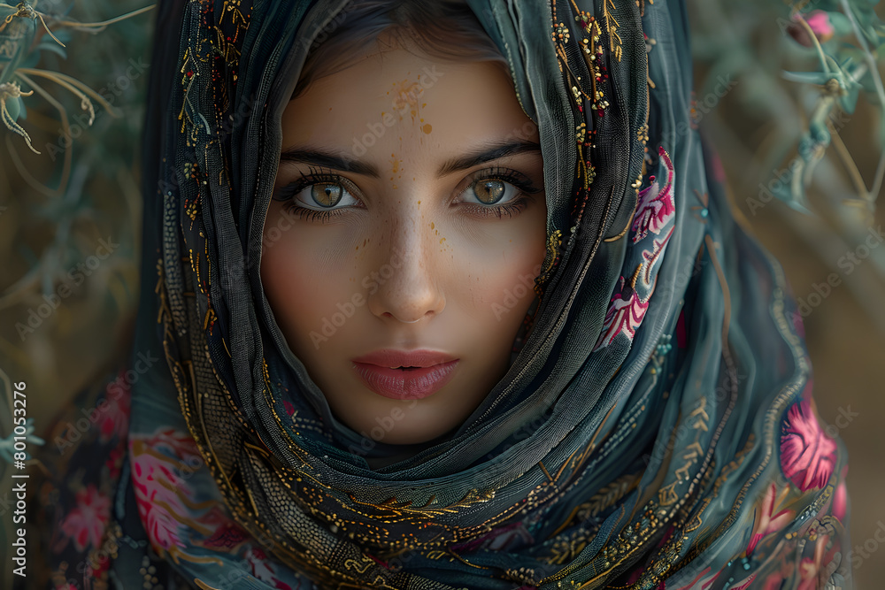 A Beautiful Woman in Traditional Headscarf A Beautiful Woman in Traditional Headscarf
