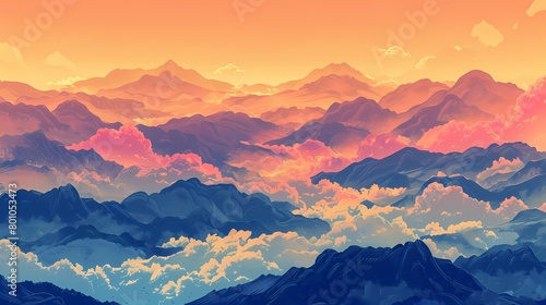 clouds and mountains illustration poster background