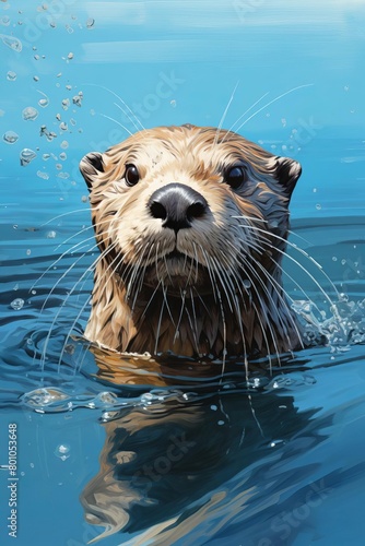 Otter in water close up