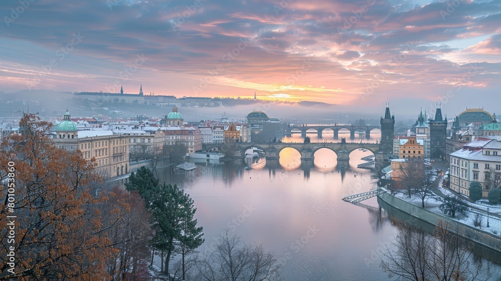 Prague Historic Bridges Skyline