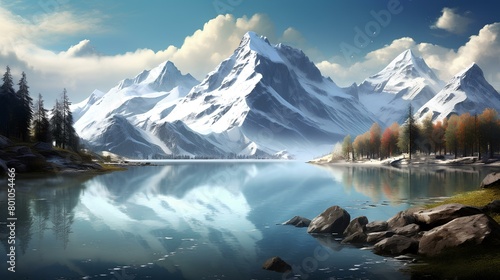 Lake and snowy mountain