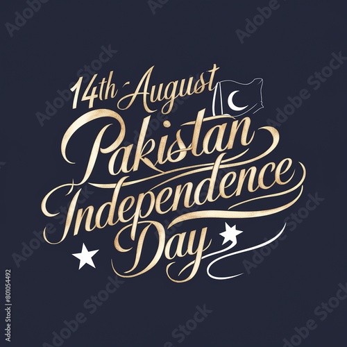Pakistan Independence Day  14 August  Pakistan flag with Calligraphy text. Generative Ai