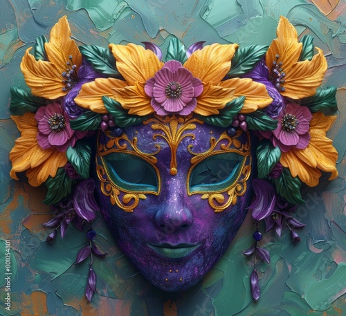 A mask with flowers and gold trim