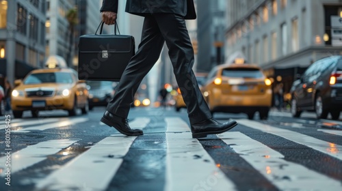 A business man crossing the road in the city