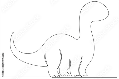 Continuous one line art drawing of dinosaur brachiosaurus outline vector illustration