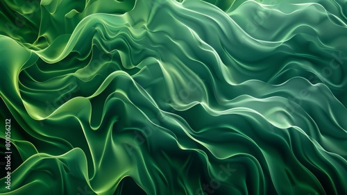 A green, flowing fabric with a pattern of waves