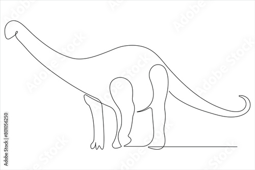 Continuous one line art drawing of dinosaur brachiosaurus outline vector illustration