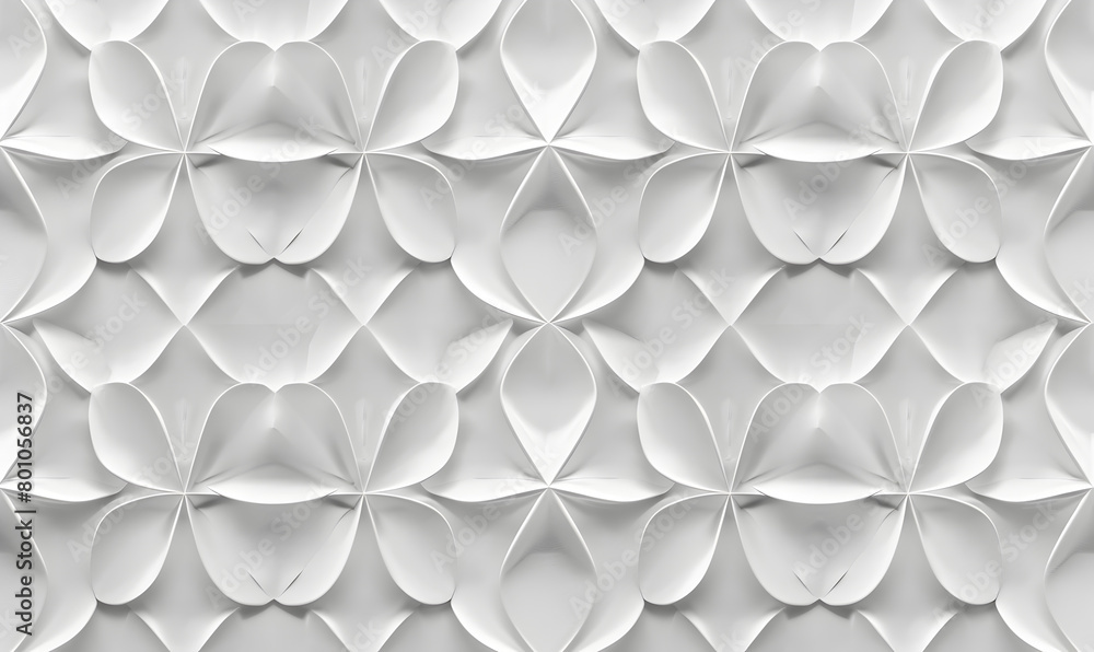 Seamless Pattern of White Paper-Crafted Flowers With Intricate Petal Folds Seamless Pattern of White Paper-Crafted Flowers With Intricate Petal Folds