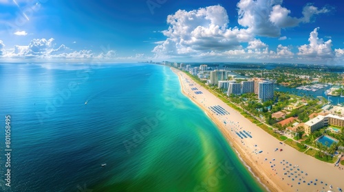 Luxury and Tropical Aerial View Panorama of Fort Lauderdale Beach 