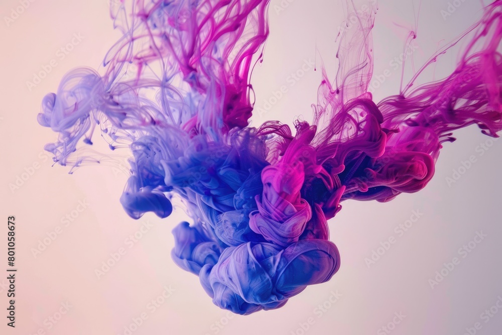 Ink Swirling Underwater: Colorful Paint Drops in Dripped Motion Against Isolated Background