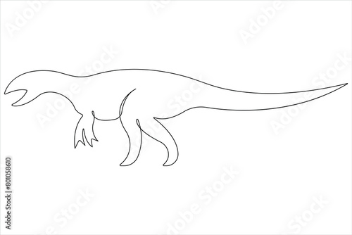 Continuous one line art drawing of dinosaur brachiosaurus outline vector illustration