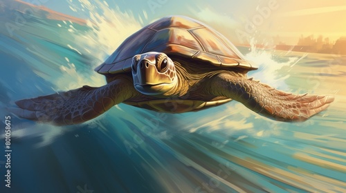 turtle moving fast metaphorical illustration © krissikunterbunt